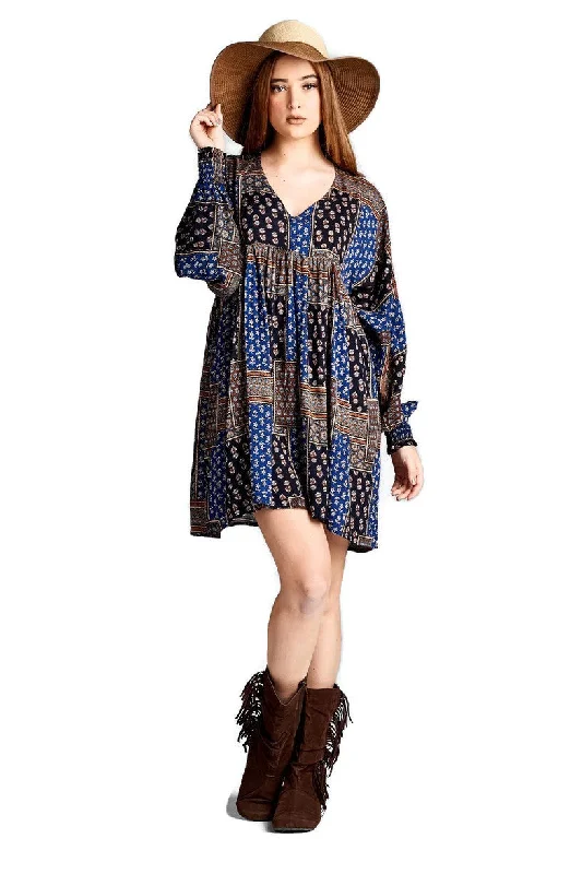 Baby Doll Color Block Dress, Blue