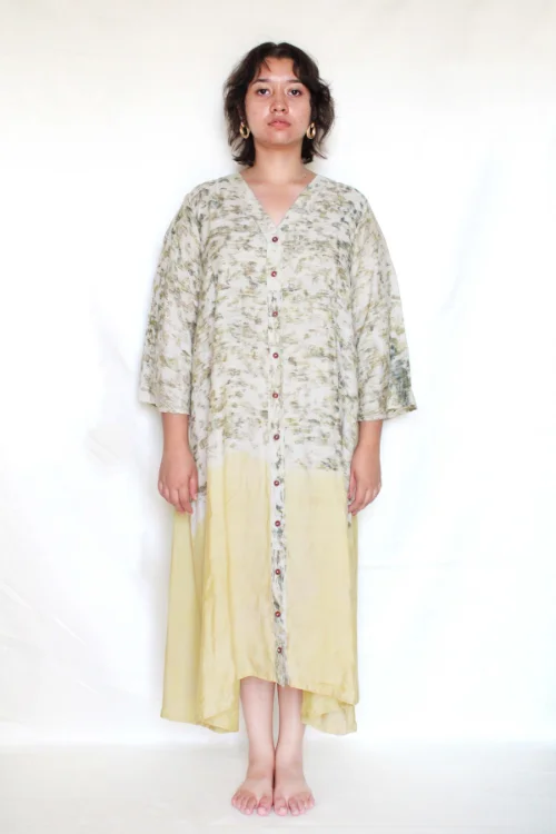 Bageeya “Mogra Sundri ” Natural Dyed Handcrafted Tussar Cotton Button Down Dress