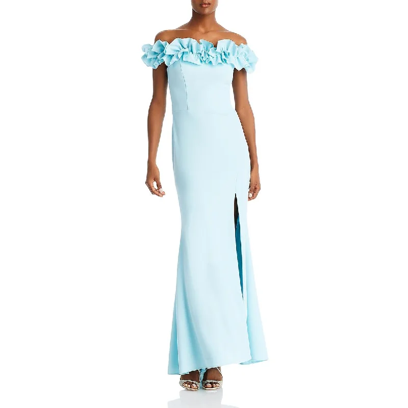 Womens Scuba Ruffled Evening Dress