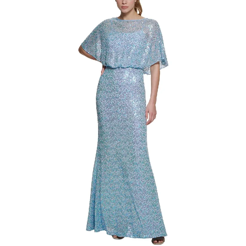 Womens Blouson Sequined Evening Dress