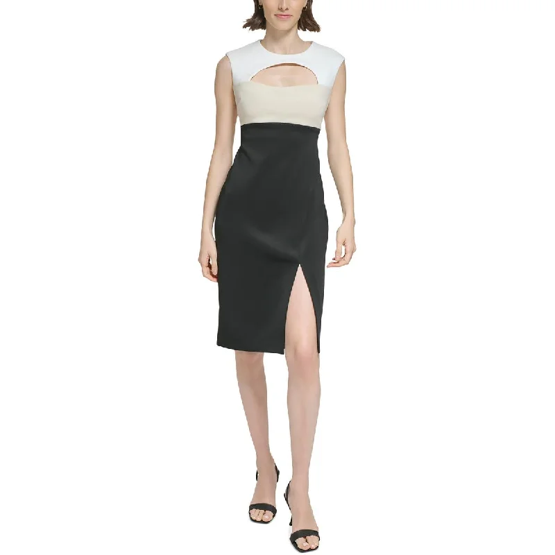 Womens Cut-Out Colorblock Sheath Dress