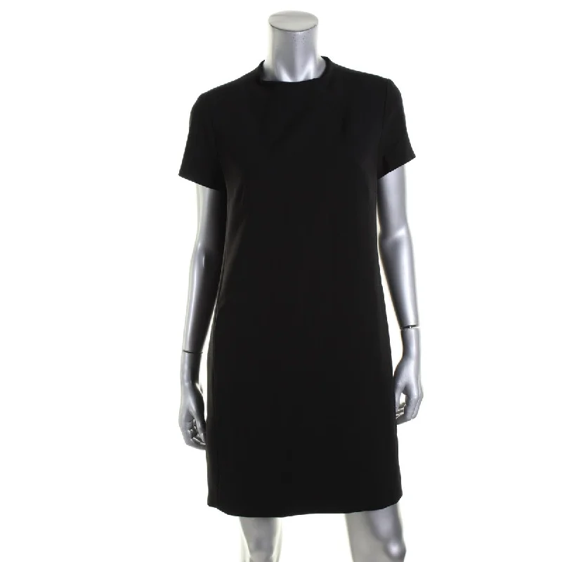 Jasneah Womens Funnel Neck Short Sleeves Mini Dress Stylish Plaid Mini Dress