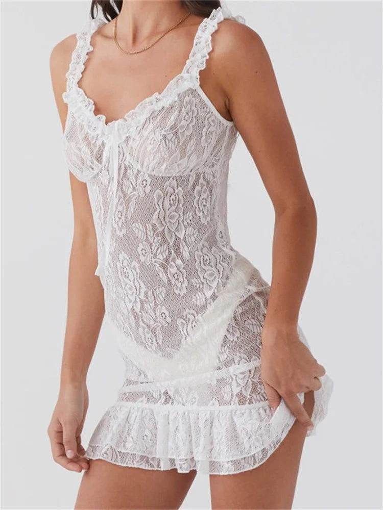 Sexy V-neck Backless Lace Slim Fit Mini Dresses Fashionable Party Mini Dress