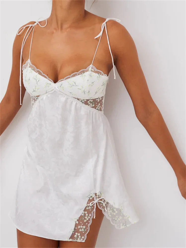 Retro Sleeveless Strap Side Split Mini Dresses Comfortable Fit-and-Flare Mini Dress