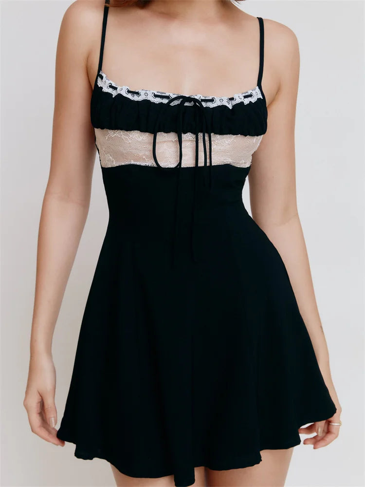 Fairy Elegant Square Neck Bandage Mini Dresses Trendy Button-Detail Mini Dress