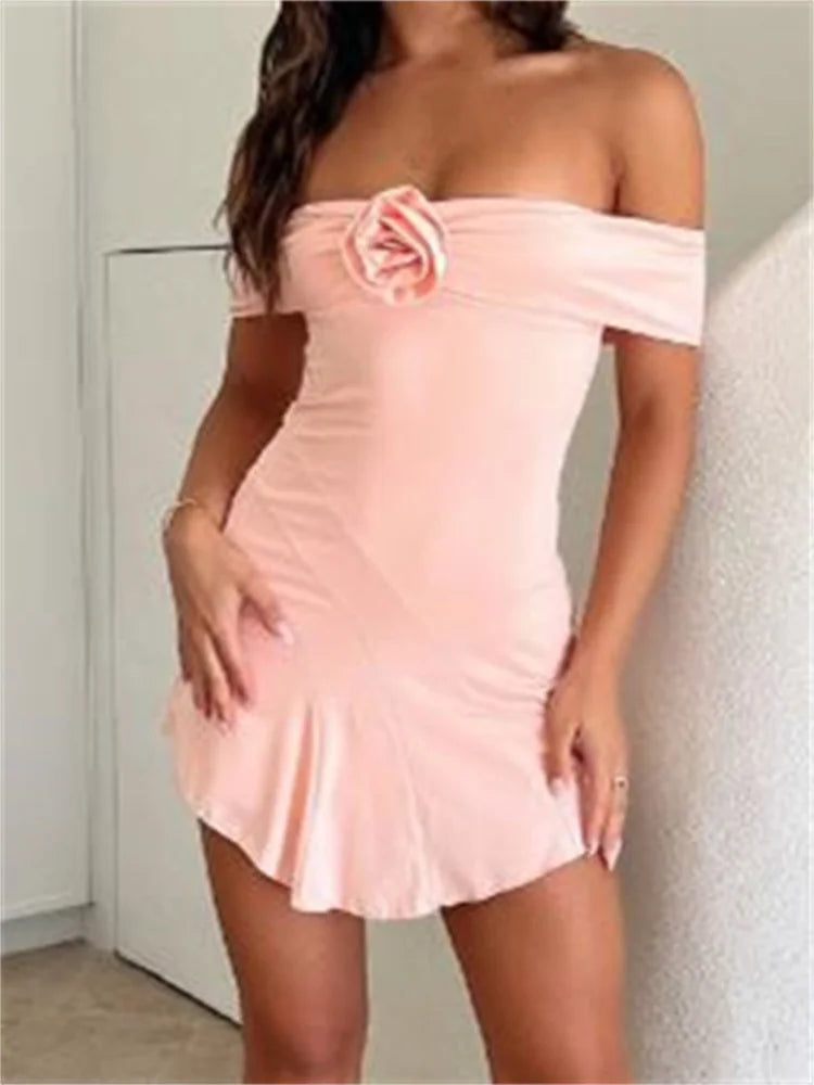 Summer Solid Color Short Sleeve Mini Dresses Chic Tropical Mini Dress