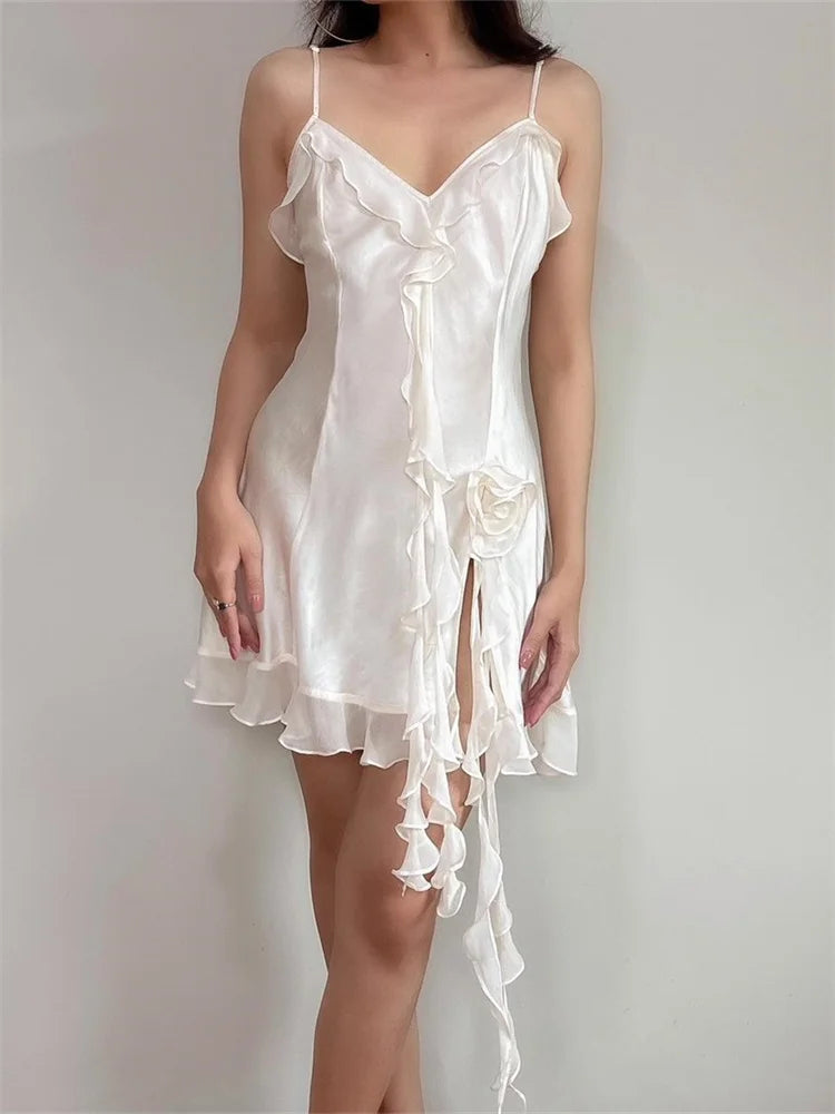 Summer  3D Flower Tassels Sleeveless Mini Dresses Cozy Cotton Mini Dress