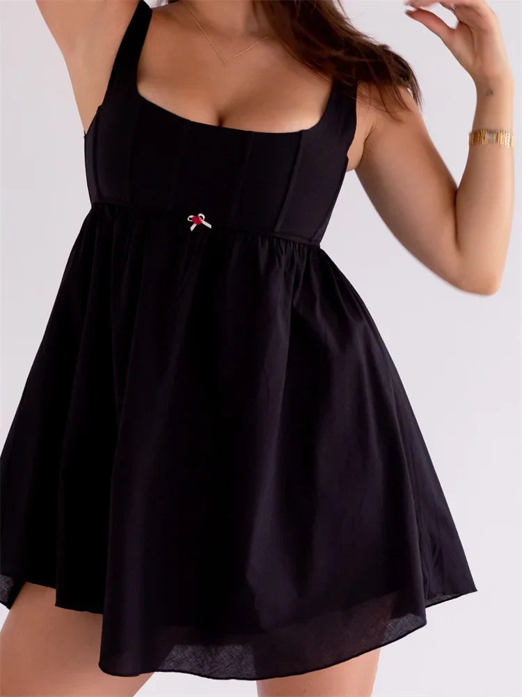 Chic Vintage  Fairy Square Neck Aesthetic Mini Dresses Cozy A-Line Mini Dress