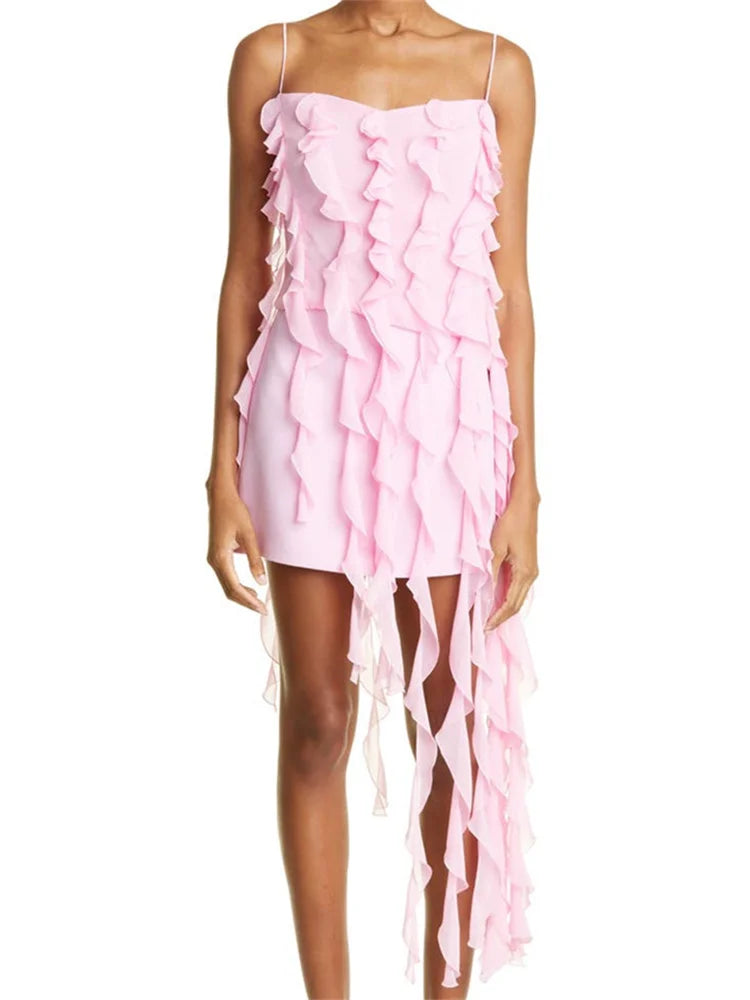 Y2K Irregular Hem Ruffles Evening Mini Dresses Cozy Sweater Mini Dress