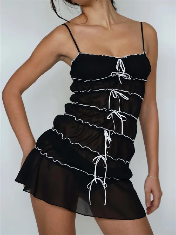 Sexy Sleeveless Spaghetti Strap See Through Mini Dresses Elegant Sequin Mini Dress
