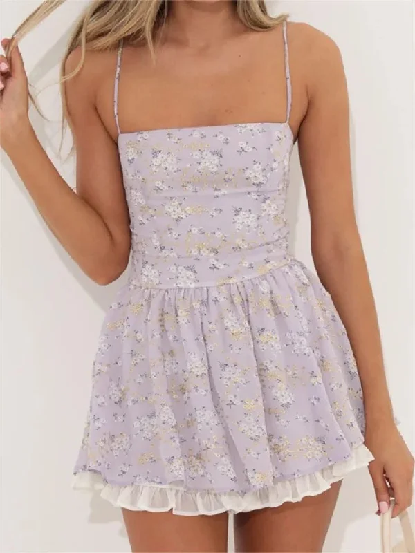 Sexy Sleeveless Spaghetti Strap Backless Mini Dresses Comfortable Fit-and-Flare Mini Dress