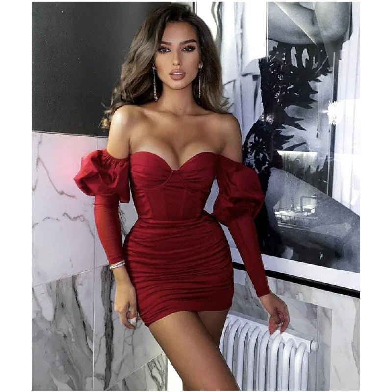 2023 Fashion Sexy Off Shoulder Long Sleeve Mini Dress Cozy Sweater Mini Dress