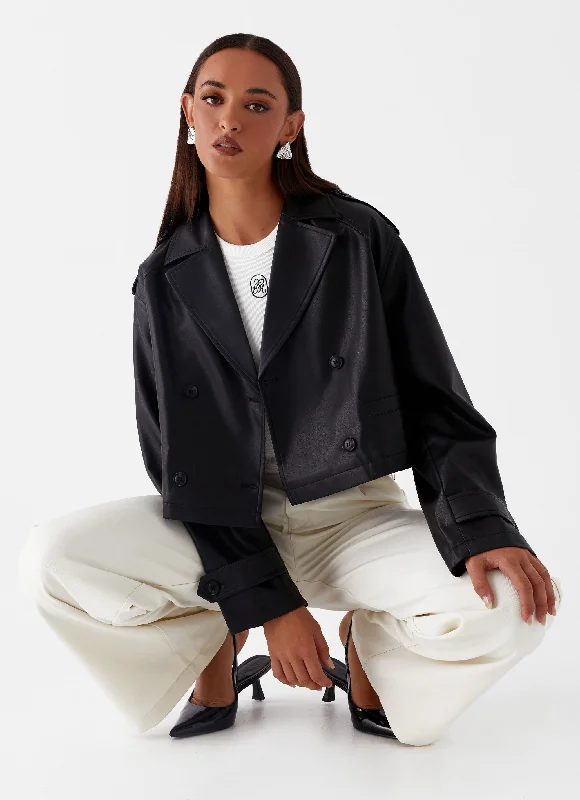 Bryson Cropped Jacket - Black Notch Collar Jacket Peter Pan Collar Jacket Cowl Neck Jacket
