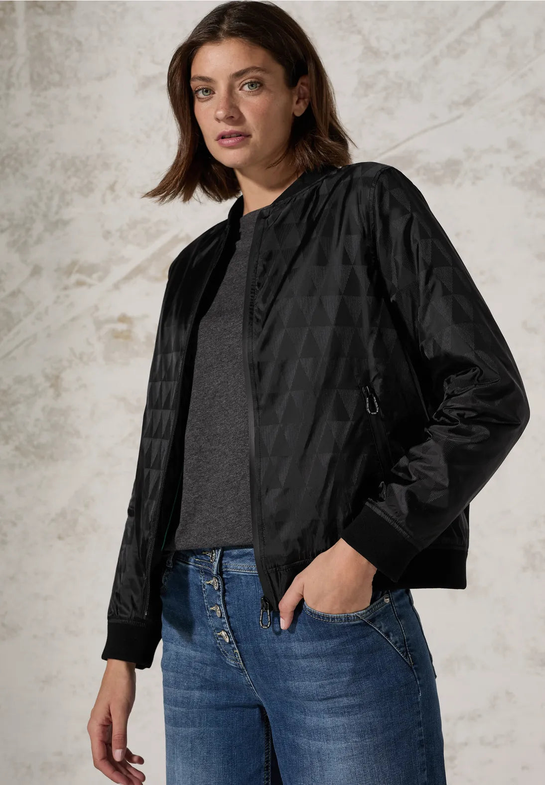 Cecil Black Jacquard Blouson Jacket Chenille Fabric Brocade Fabric Lace Fabric