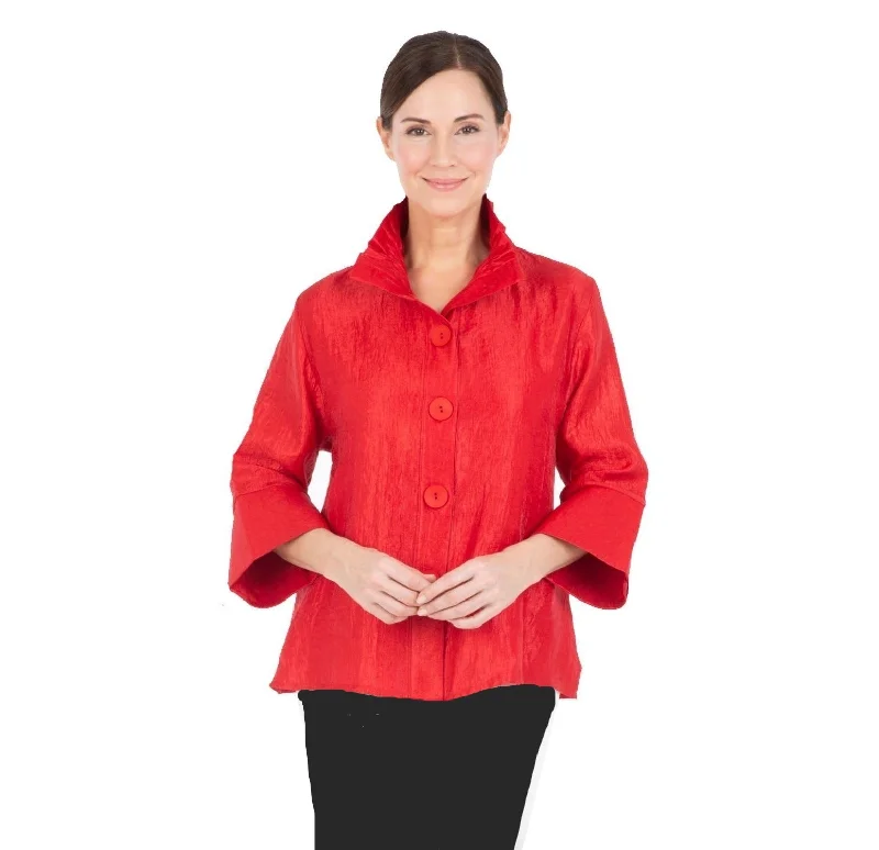 Damee Solid Wide Ball Collar Jacket in Red - 4741-RD Chenille Fabric Brocade Fabric Lace Fabric