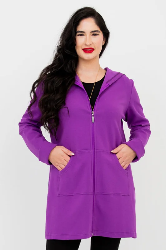 Cortes Jacket, Fuchsia, Cotton A-Line Jacket Boat Neck Shawl Collar