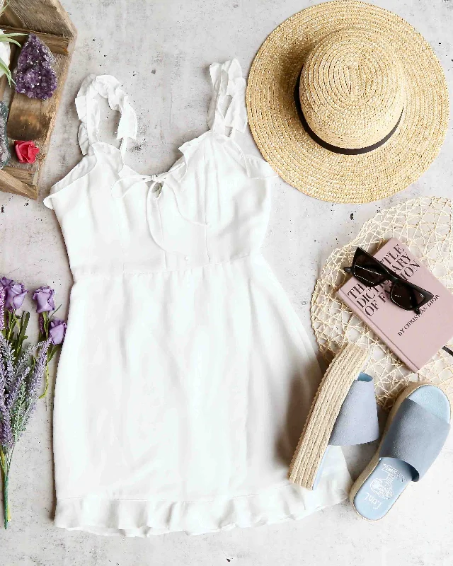 Cotton Candy LA - Quintana Ruffle Strap Mini Dress in White Elegant Silk Mini Dress