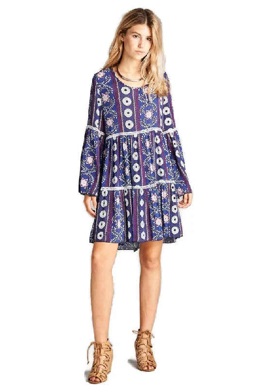 Crochet & Bell Sleeve Dress, Purple