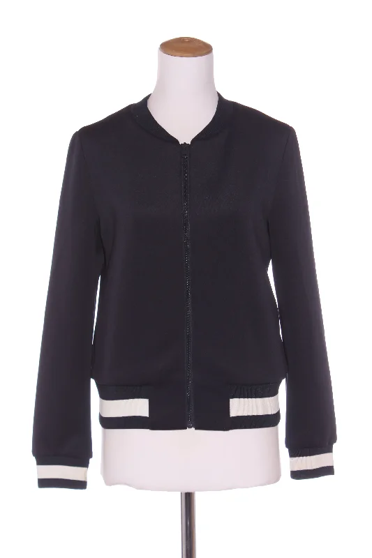 DECJUBA D-Luxe basics - Stipre trim navy bomber jacket! 10 Tiered Jacket Buttoned Jacket Zippered Jacket