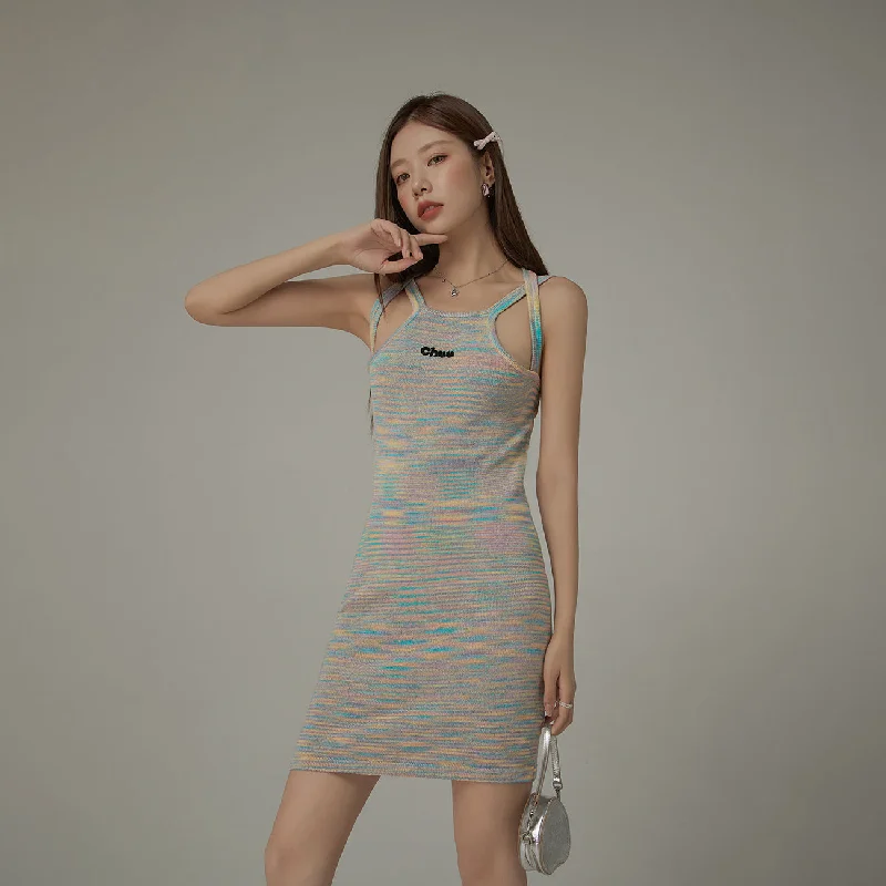 Embroidered Back Open Mini Dress Cozy Cowl Neck Mini Dress
