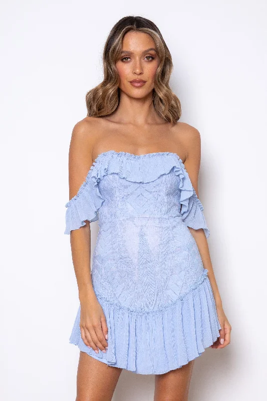 Dreamer Mini Dress - Blue Elegant Off-Shoulder Dress Mini