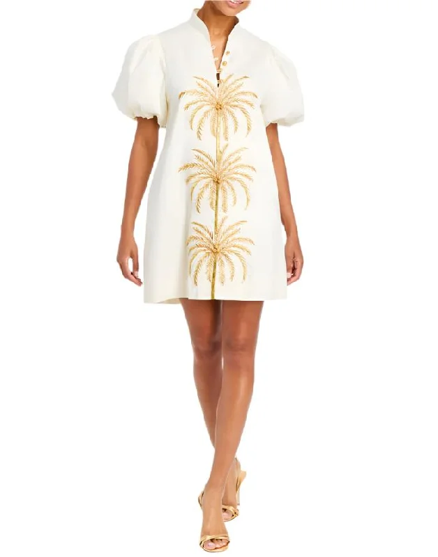 Elliana Barong Mini Dress in Ivory/Gold Classic Shift Mini Dress