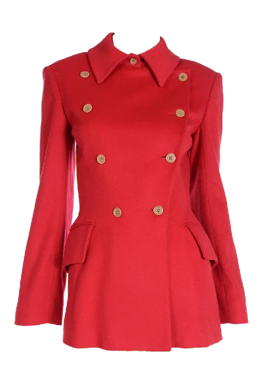 F/W 1995 Isaac Mizrahi Red Wool Double Breasted Jacket Oversized Jacket Tailored Jacket Straight Jacket