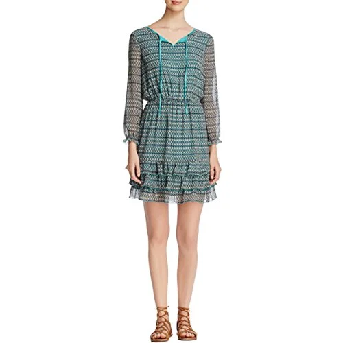 FINITY Geometric Print Ruffled Dress (Printed, 10)
