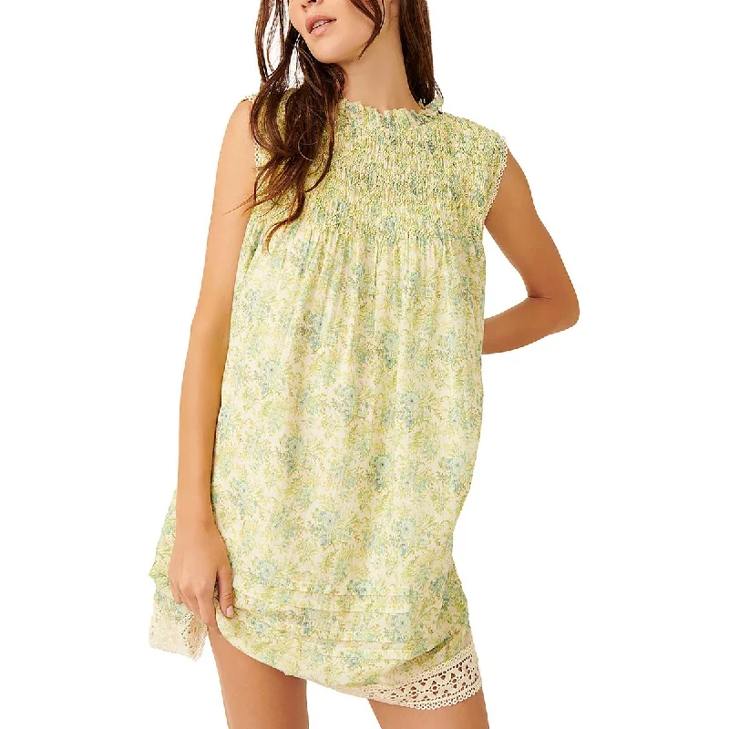 Free People Womens Shea Floral Print Mini Mini Dress Trendy Mesh Mini Dress