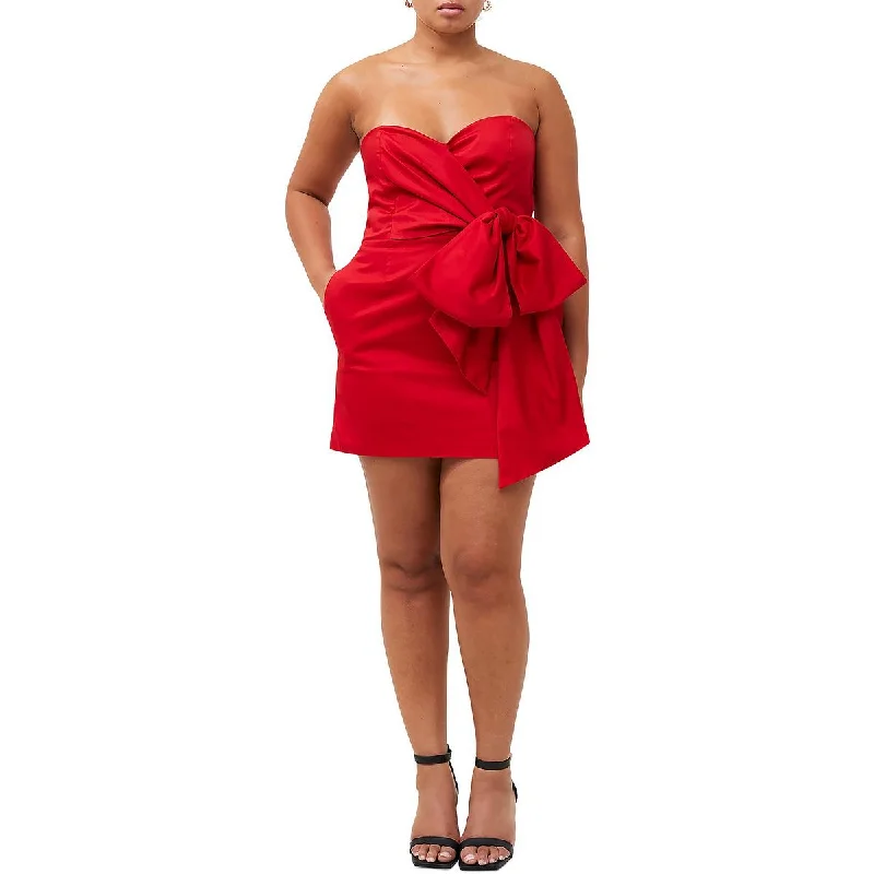 French Connection Womens Florida Winter Faux Wrap Cocktail Mini Dress Trendy Mesh Mini Dress