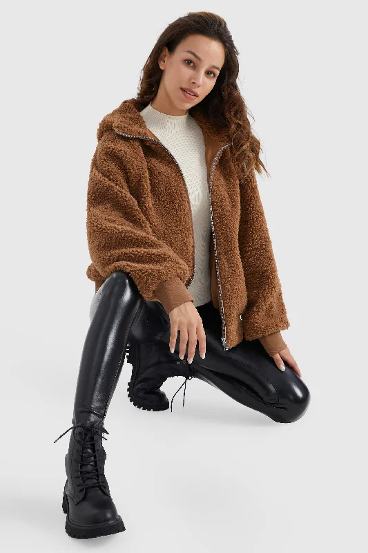 Full-Zip Oversized Sherpa Fleece Jacket Zip Front Button Front Snap Front