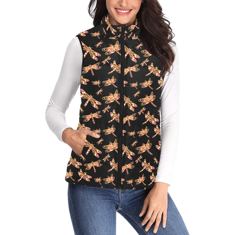 Gathering Yellow Black Women's Padded Vest Jacket Hoodie Zip-Up Jacket Button-Up Jacket