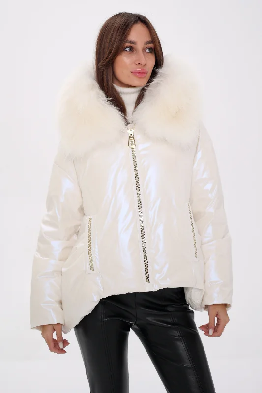 Genuine Arctic Fox Down Fill Jacket Herringbone Jacket Checkered Jacket Solid Jacket