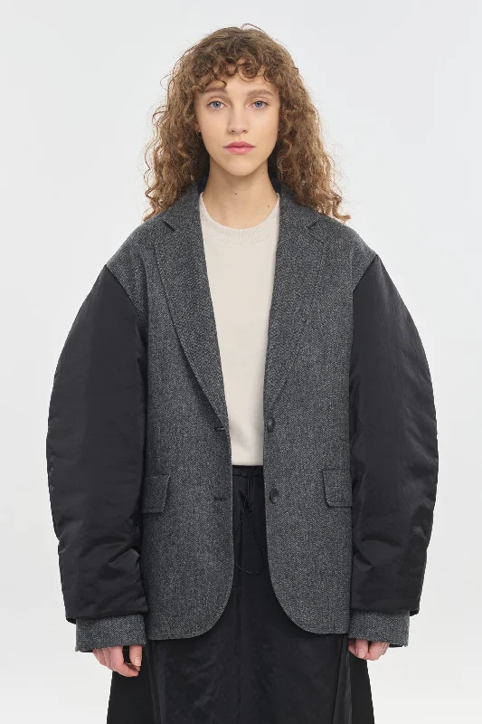 Grey jacket with bomber sleeves Belted Jacket Elasticated Jacket Padded Jacket