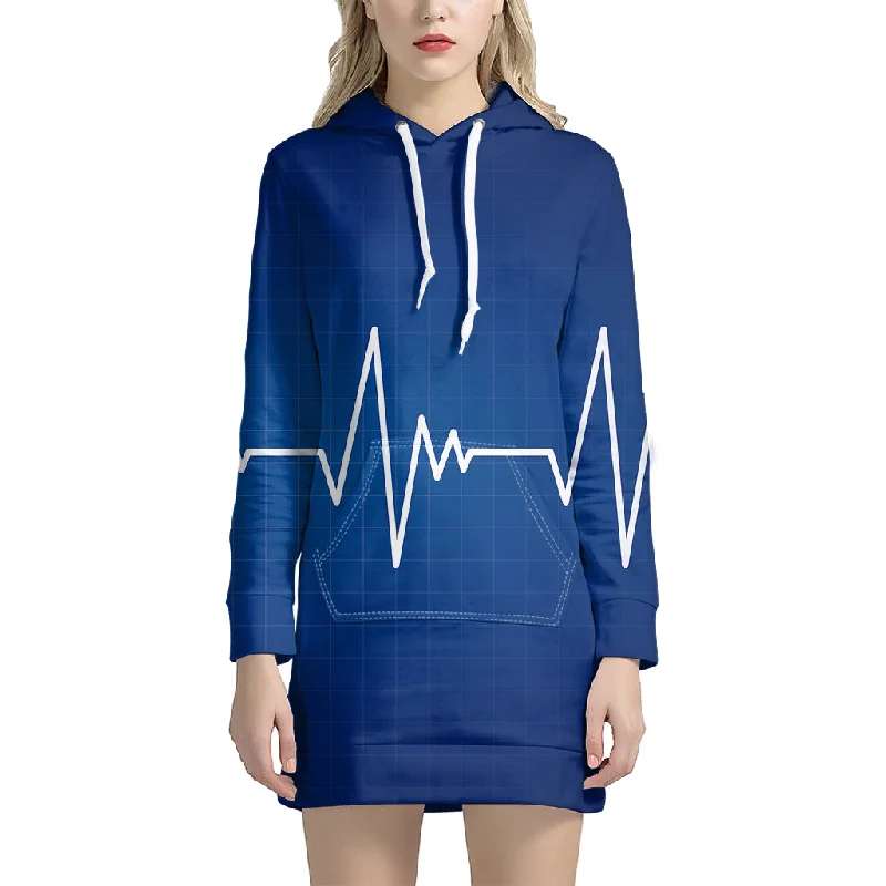 Heartbeat Cardiogram Print Pullover Hoodie Dress
