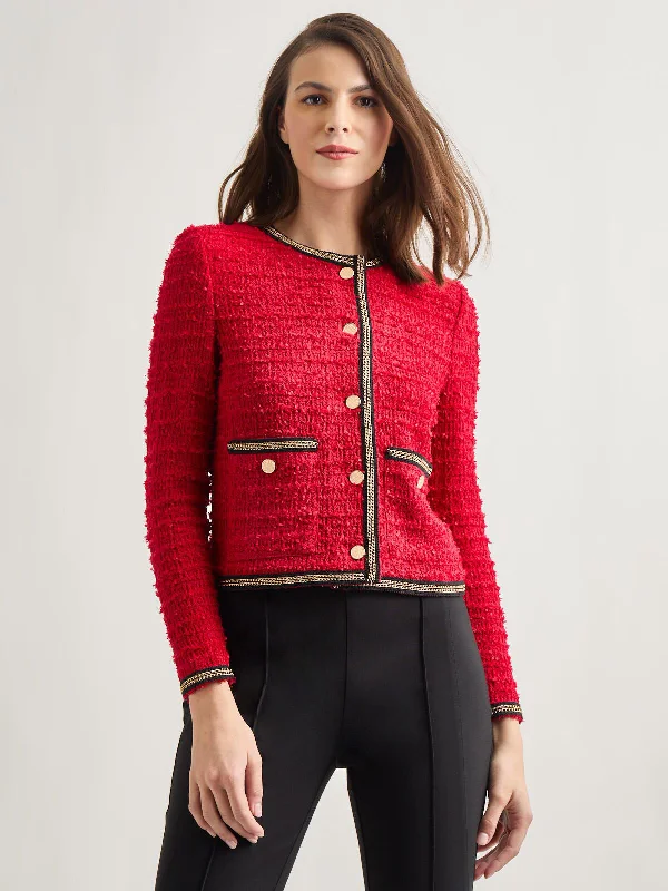 Heritage Fit Double Chain Trim Eyelash Knit Jacket Bomber Jacket Anorak Windbreaker