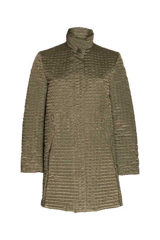 High Collar 3/4 Jacket - Khaki Quilt 8623 Herringbone Jacket Houndstooth Jacket Plaid Jacket