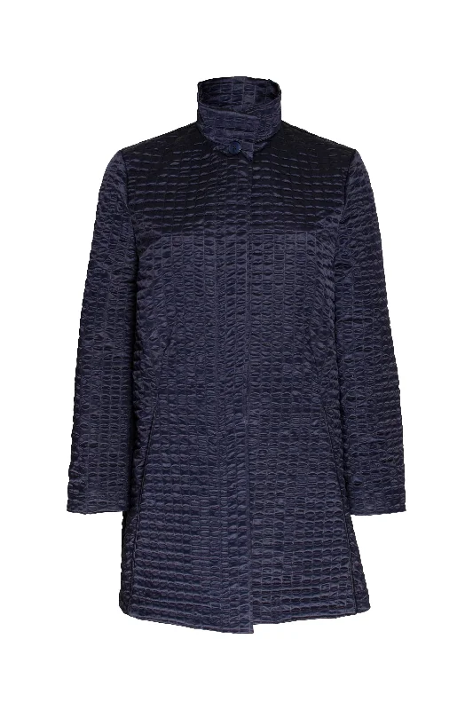 High Collar 3/4 Jacket - Navy Quilt 8624 Belted Jacket Elasticated Jacket Padded Jacket