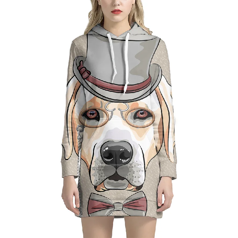 Hipster Labrador Retriever Print Pullover Hoodie Dress