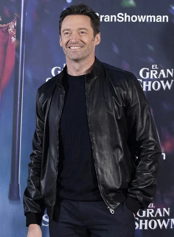Hugh Jackman Leather Jacket | Men Celebrity Jacket Notch Collar Jacket Peter Pan Collar Jacket Cowl Neck Jacket