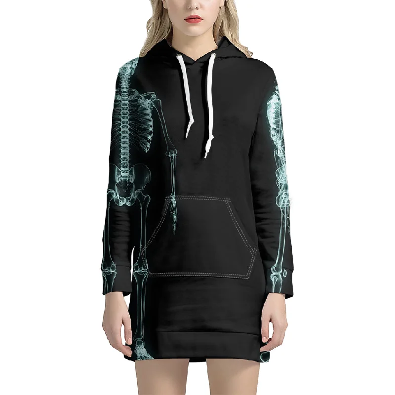 Human Skeleton X-Ray Print Pullover Hoodie Dress