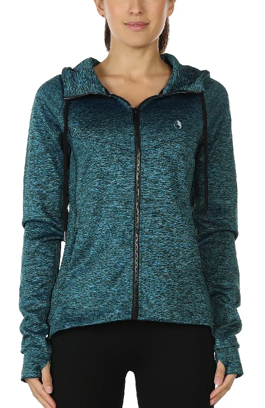 icyzone Workout Jackets for Women - Athletic Exercise Running Zip-Up Hoodie with Thumb Holes Toggled Jacket Drawstring Jacket Belted Jacket