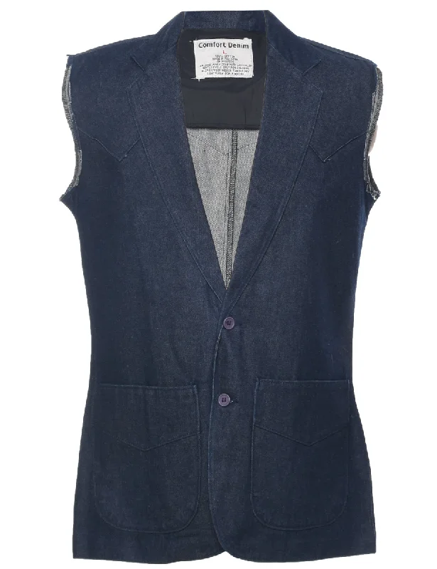 Indigo Denim Jacket Vest - L Fleece Fabric Down Fabric Feather Fabric