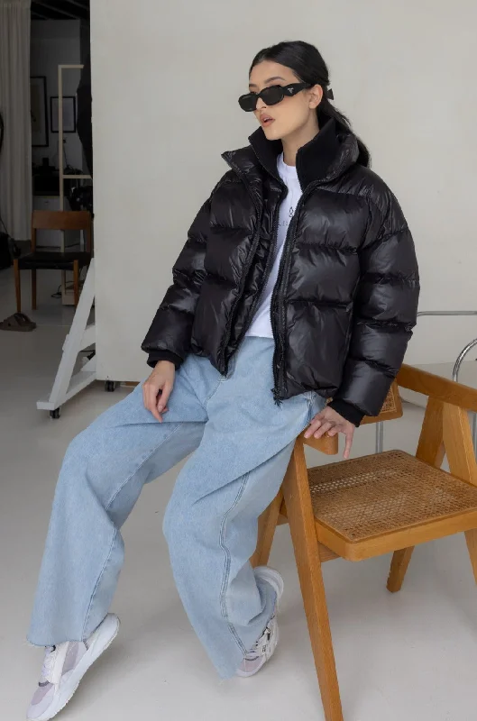 JAMISON Bomber Jacket Black Faux Fur Fabric Real Fur Fabric Shearling Fabric