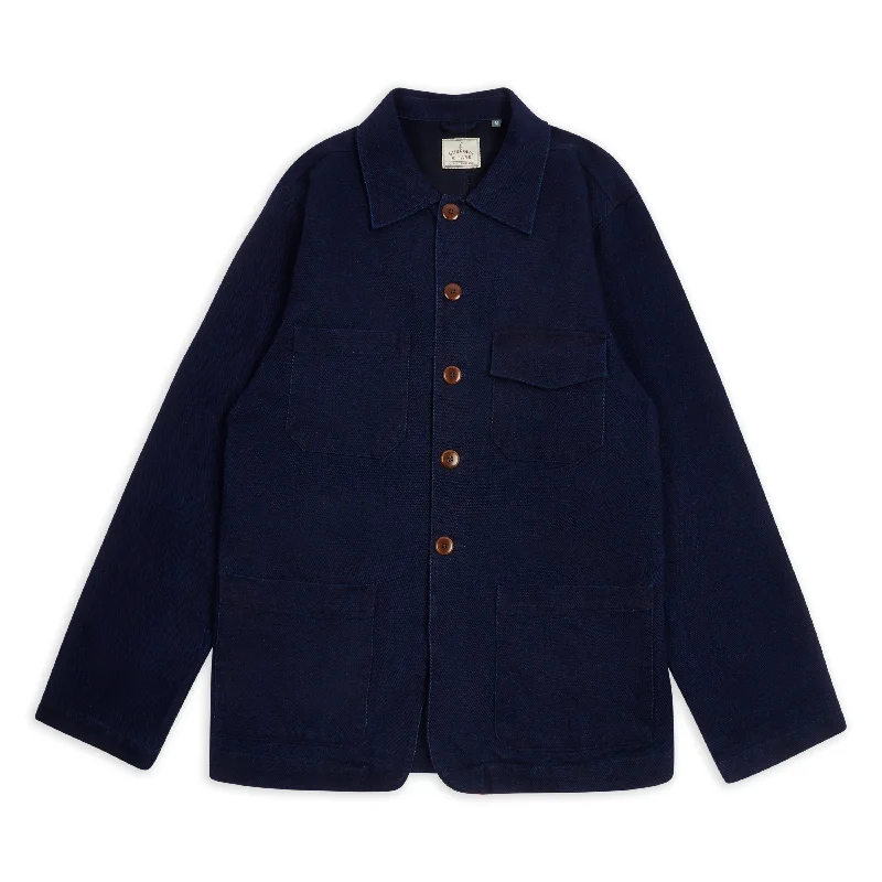 Japanese Cavalry Twill Jacket - Indigo Denim Fabric Leather Fabric Suede Fabric