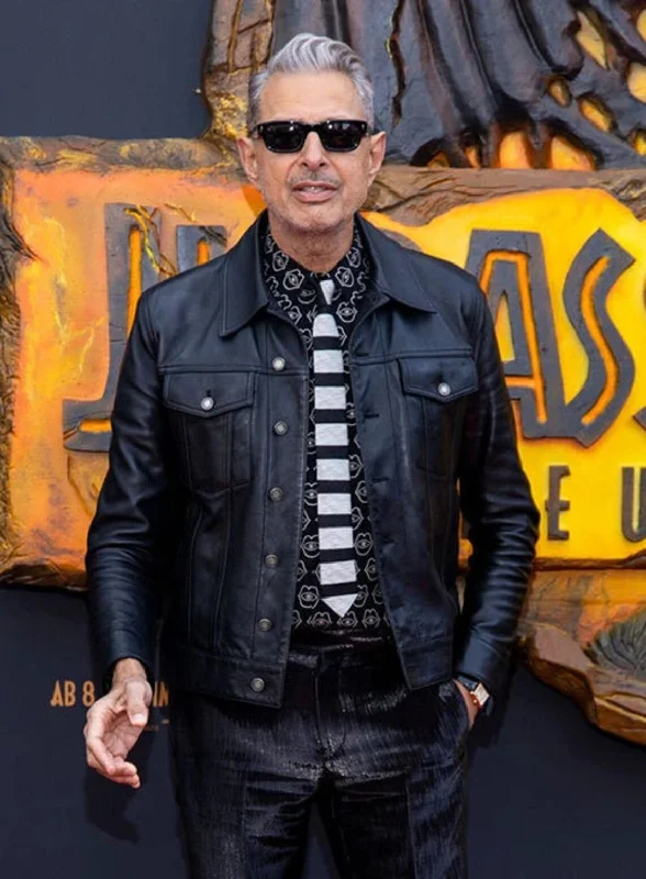 JEFF GOLDBLUM Leather Jacket | men celebrity leather jacket Tiered Jacket Buttoned Jacket Zippered Jacket