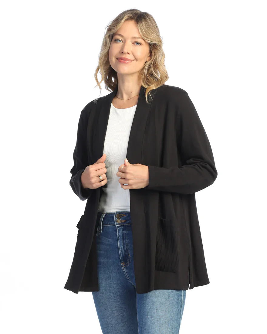 M90-Jet Black Kimano Jacket Zip Front Button Front Snap Front