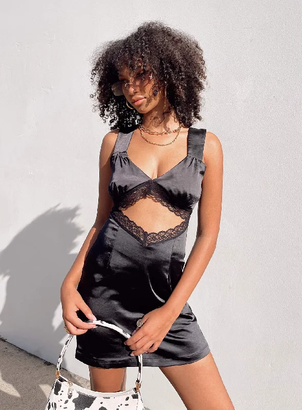 Keeley Lace Satin Dress Black