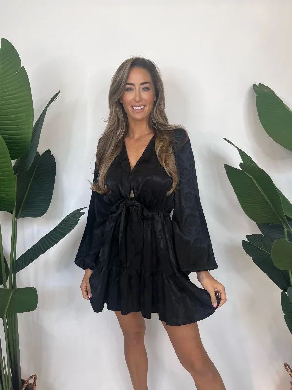 Kivari Yasmin Tie Front Mini Dress Black Fashionable Mini Dress with Slits