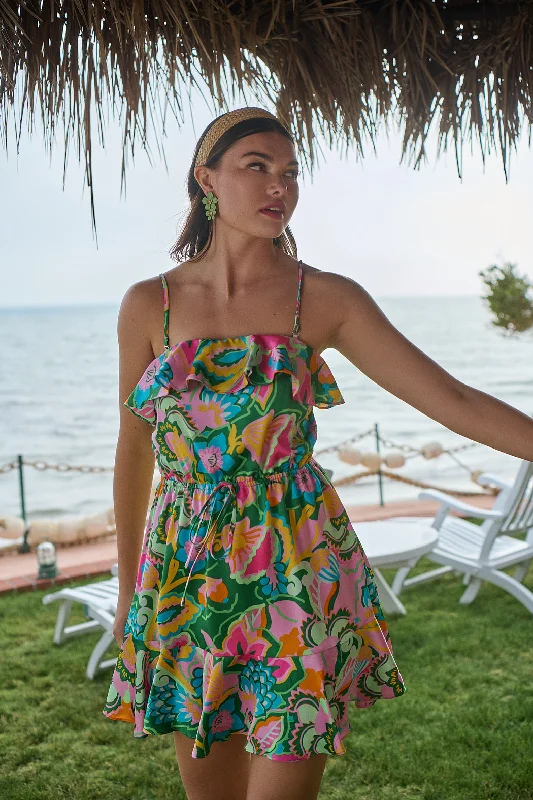 Lanai Multi Tropics Banjo Convertible Mini Dress Fashionable A-Line Mini Dress